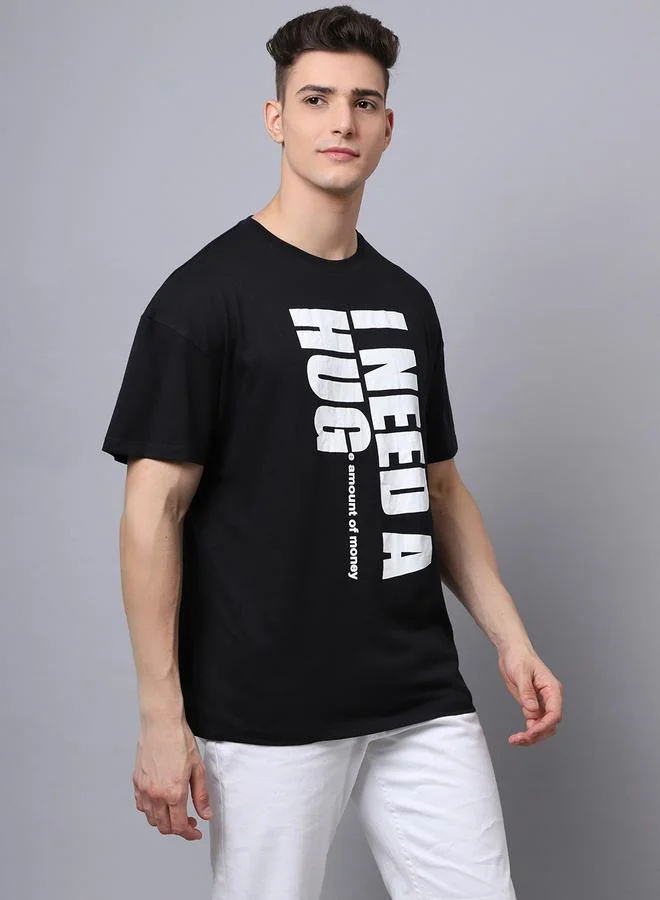 تايك تو تيشيرت رجالي أسود بطبعة جرافيك مقاس كبير من دور